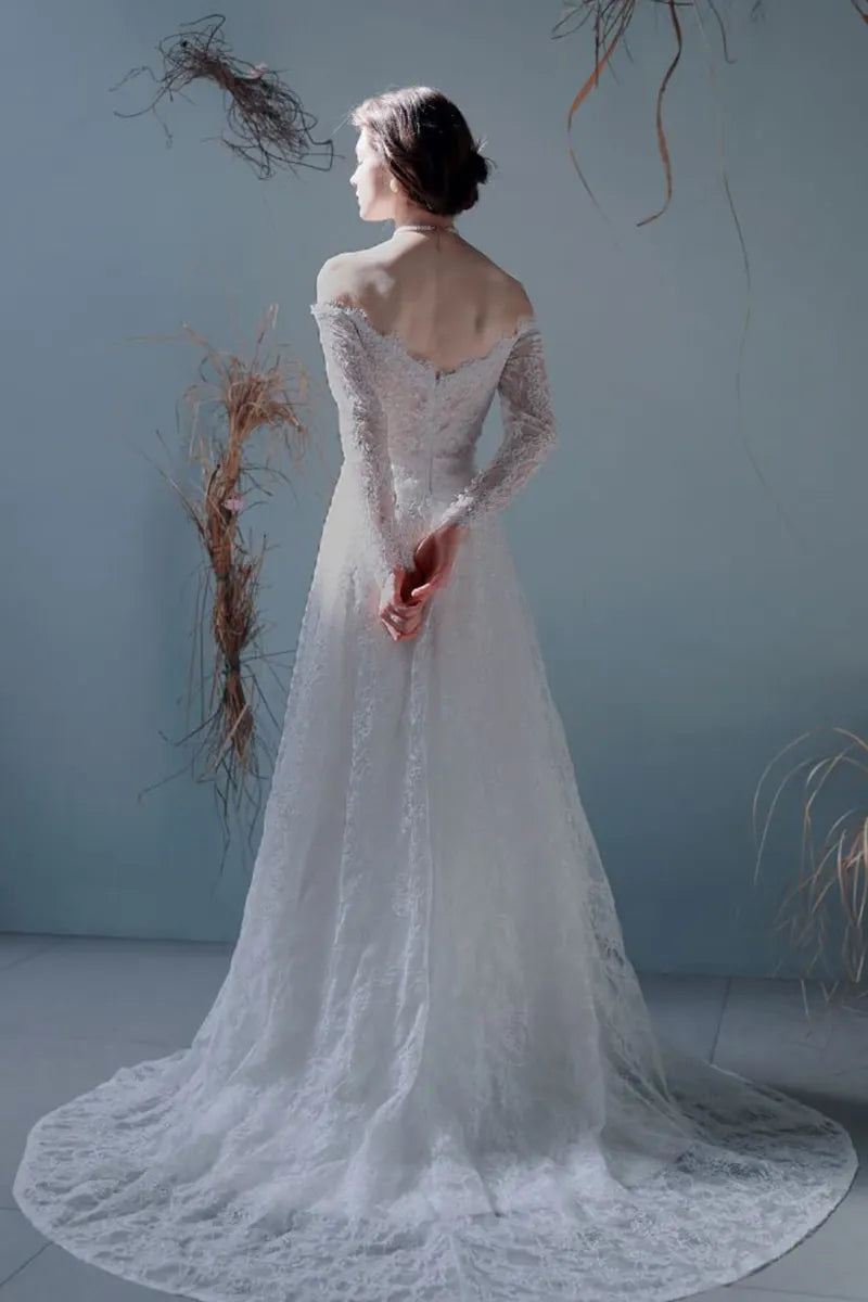 Robe Mariée Longue Manche Bohème Dentelle Dos Nu