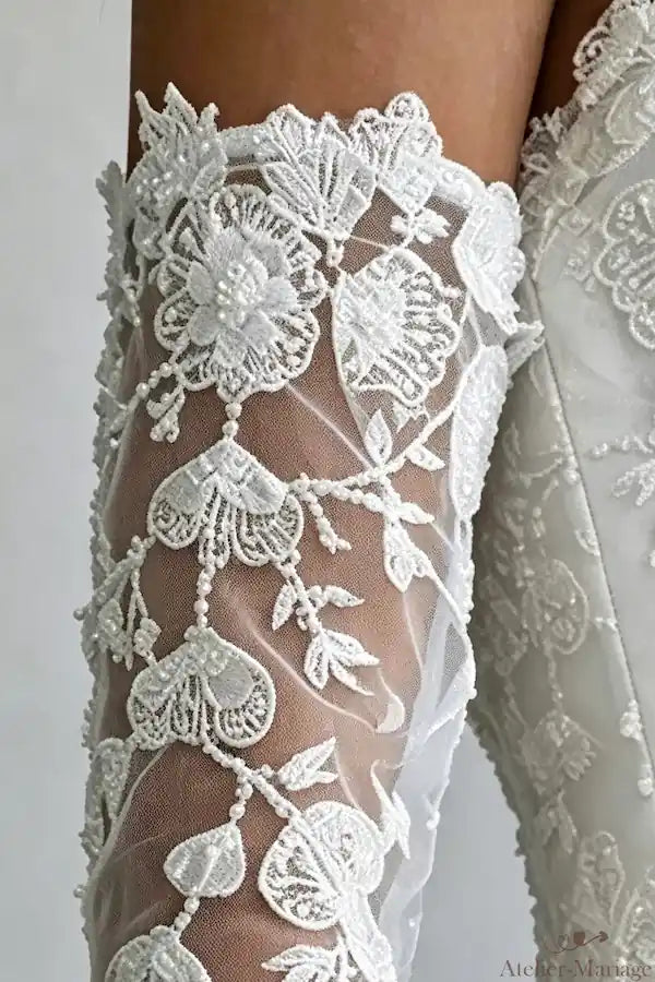 Finition haut de bras avec élastique maintien confort sur manche amovible dentelle 3D