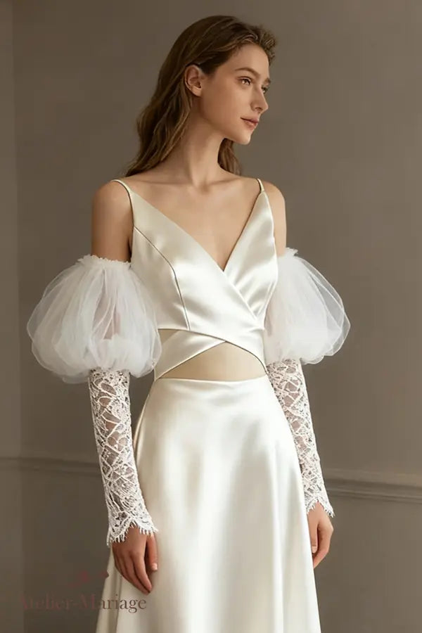 Lantern-Shaped Tulle Sleeve for Wedding Dress