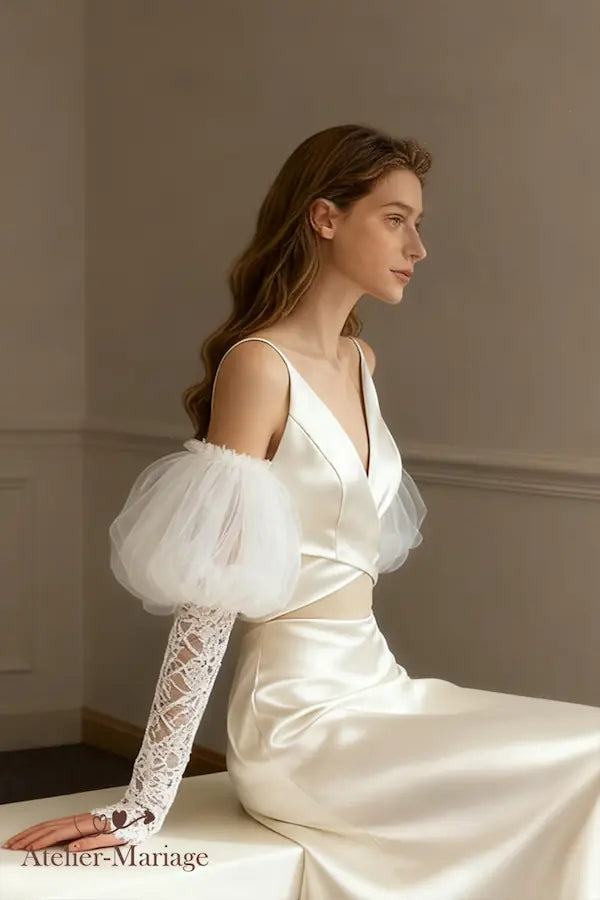 Lantern-Shaped Tulle Sleeve for Wedding Dress
