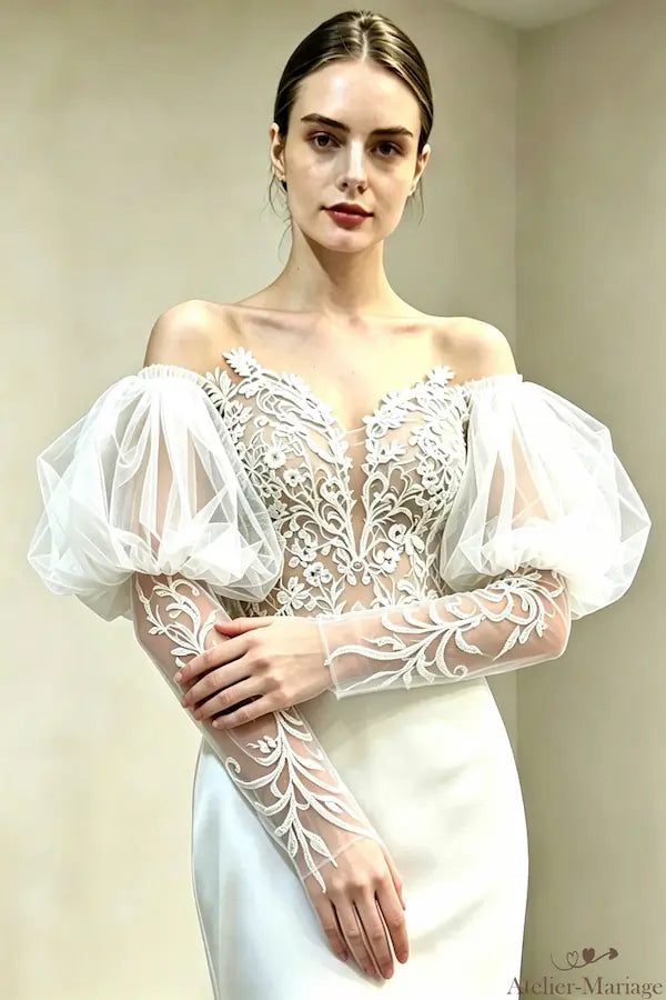Manches amovibles bouffantes ballon assorties à une robe de mariée bustier bohème