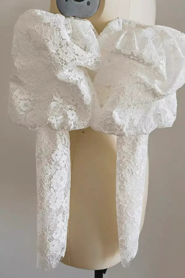 Présentation des manches bouffantes architecture dentelle 3D — structure volumineuse et finitions artisanales