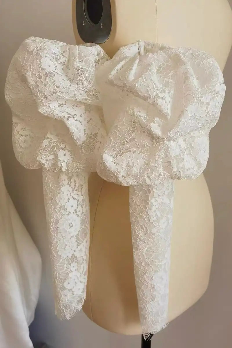 Manches bouffantes en dentelle sur mannequin — vue d'ensemble de la structure architecturale et du volume