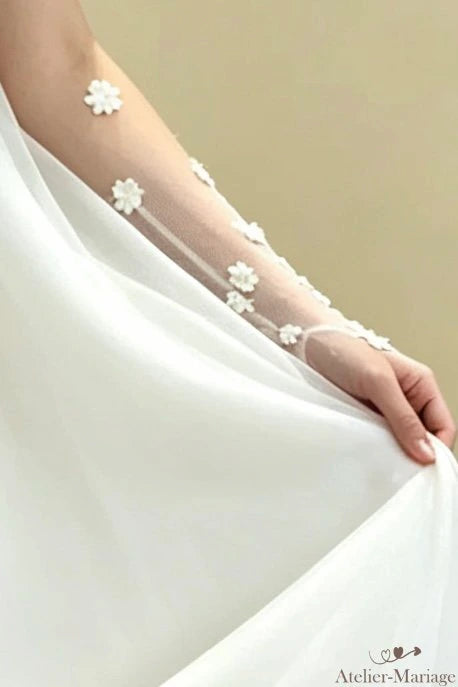 Manches bouffantes amovibles de mariée avec broderies 3D et attache au majeur