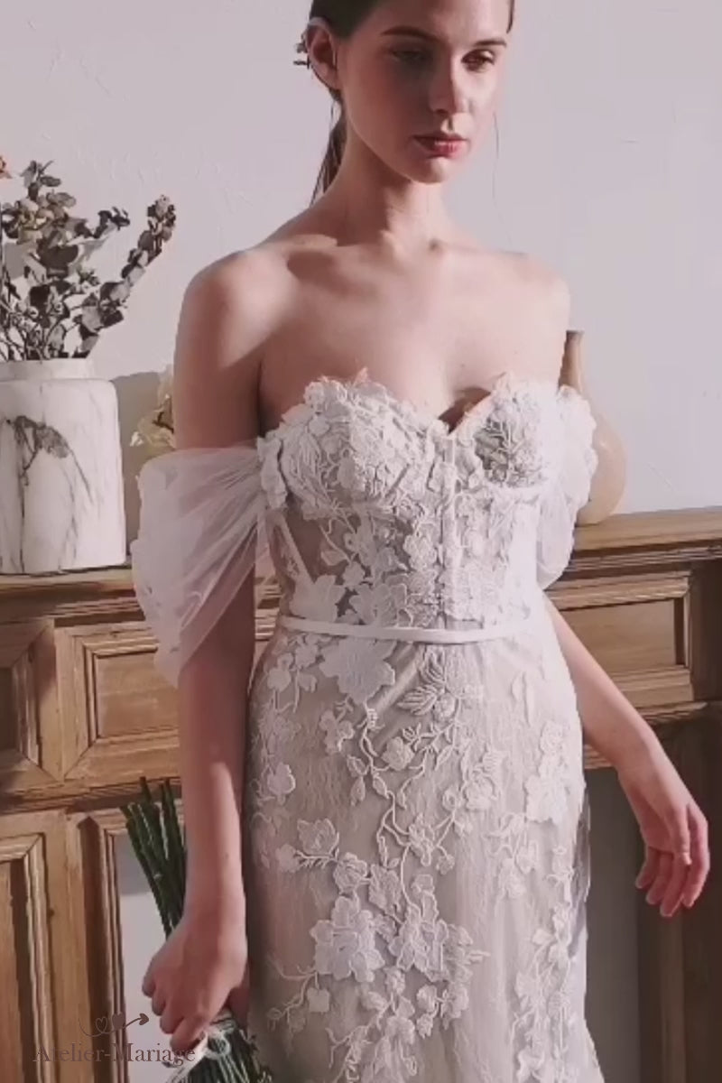 Robe de mariée sirène bohème avec manches détachables – transformation en mouvement sur-mesure Atelier-Mariage