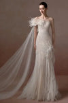Robe de Mariée Tulle Souple, Fleurs 3D & Plumes | Corset Intégré