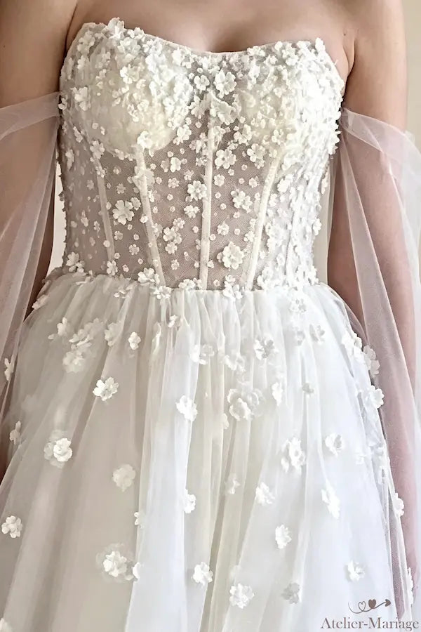 Atelier-Mariage: Robe de mariée bohème bustier cœur, vue le part dessus