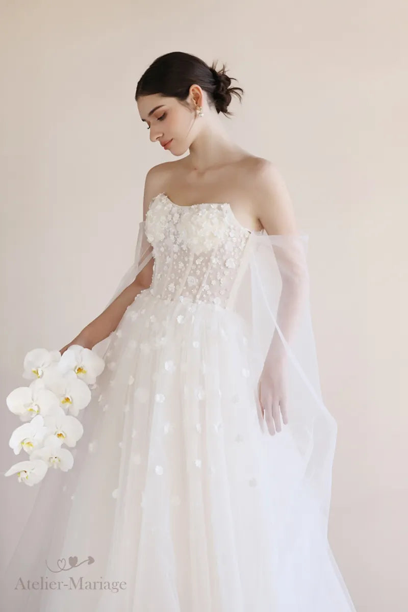 Tulle de robe de mariée bohème champêtre chic bustier cœur