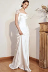 Robe de Mariée Sirène Satin Fluide | Dos Nu & Manches Fleuries
