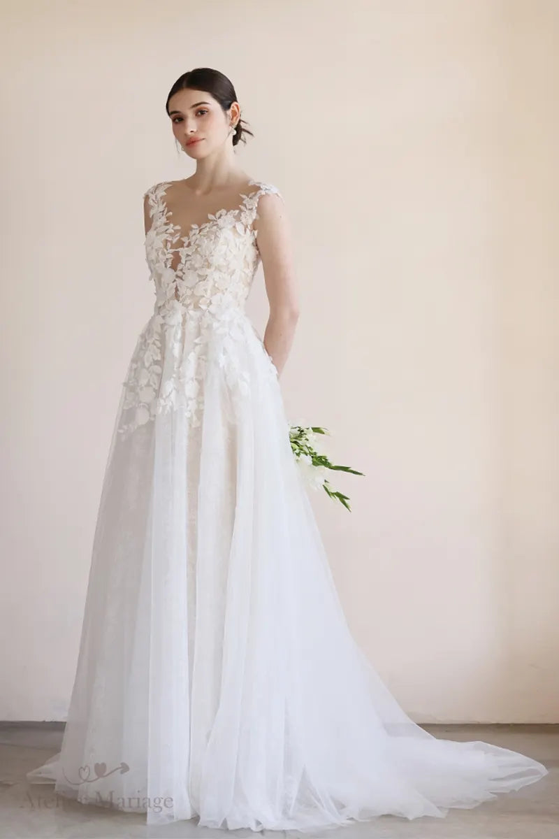 Vue complète de la robe de mariée bohème chic