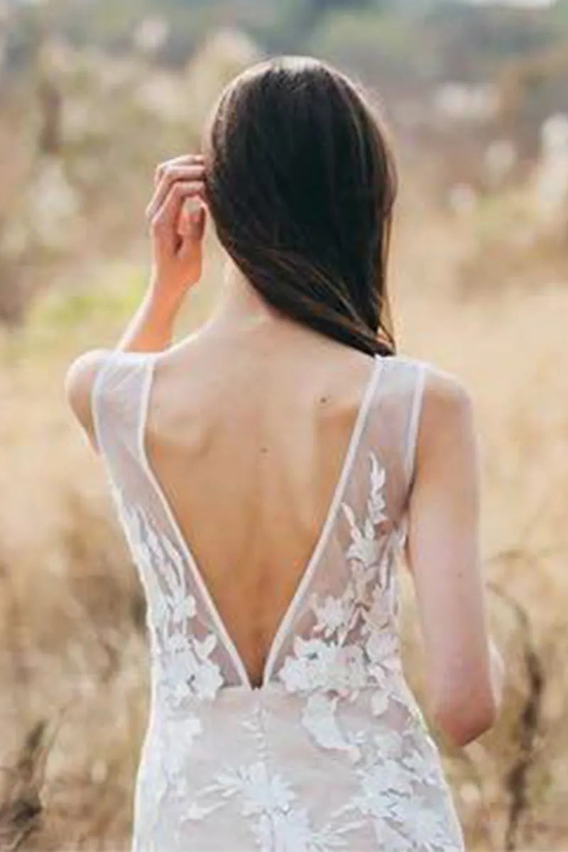 Taille sexy de robe de mariée bohème dos nu sirène en dentelle