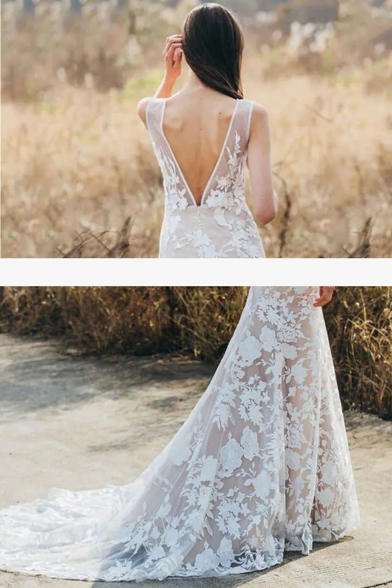 Jupe et bretelles de robe de mariée bohème dos nu sirène en dentelle