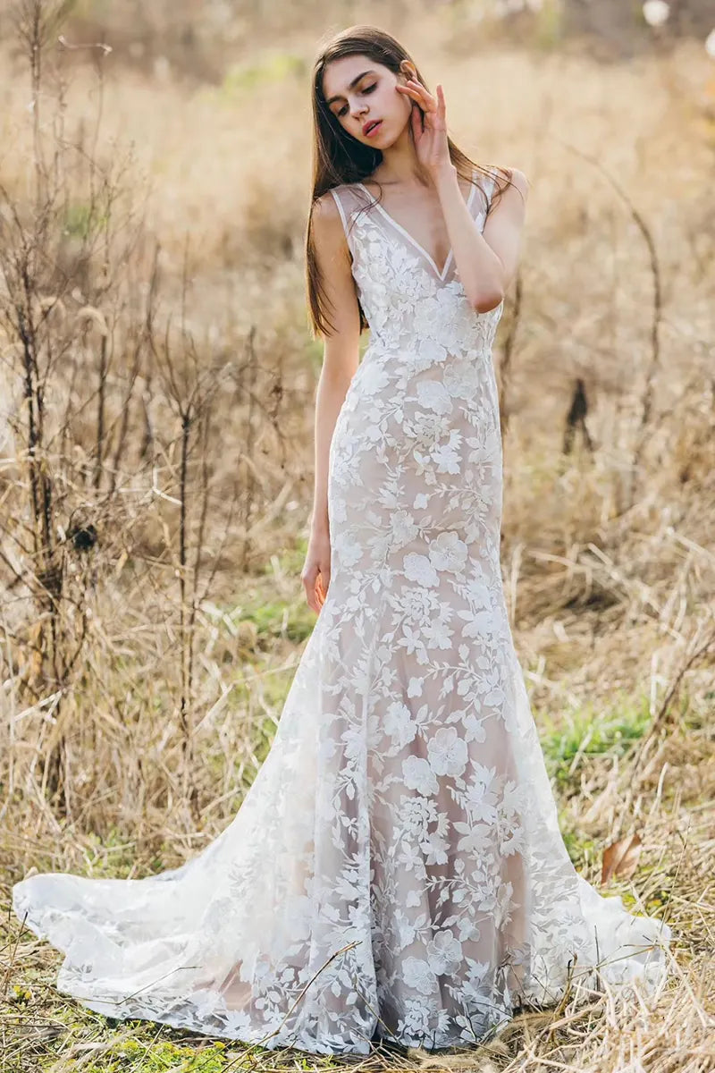 Robe de mariée bohème dos nu sirène en dentelle élégante