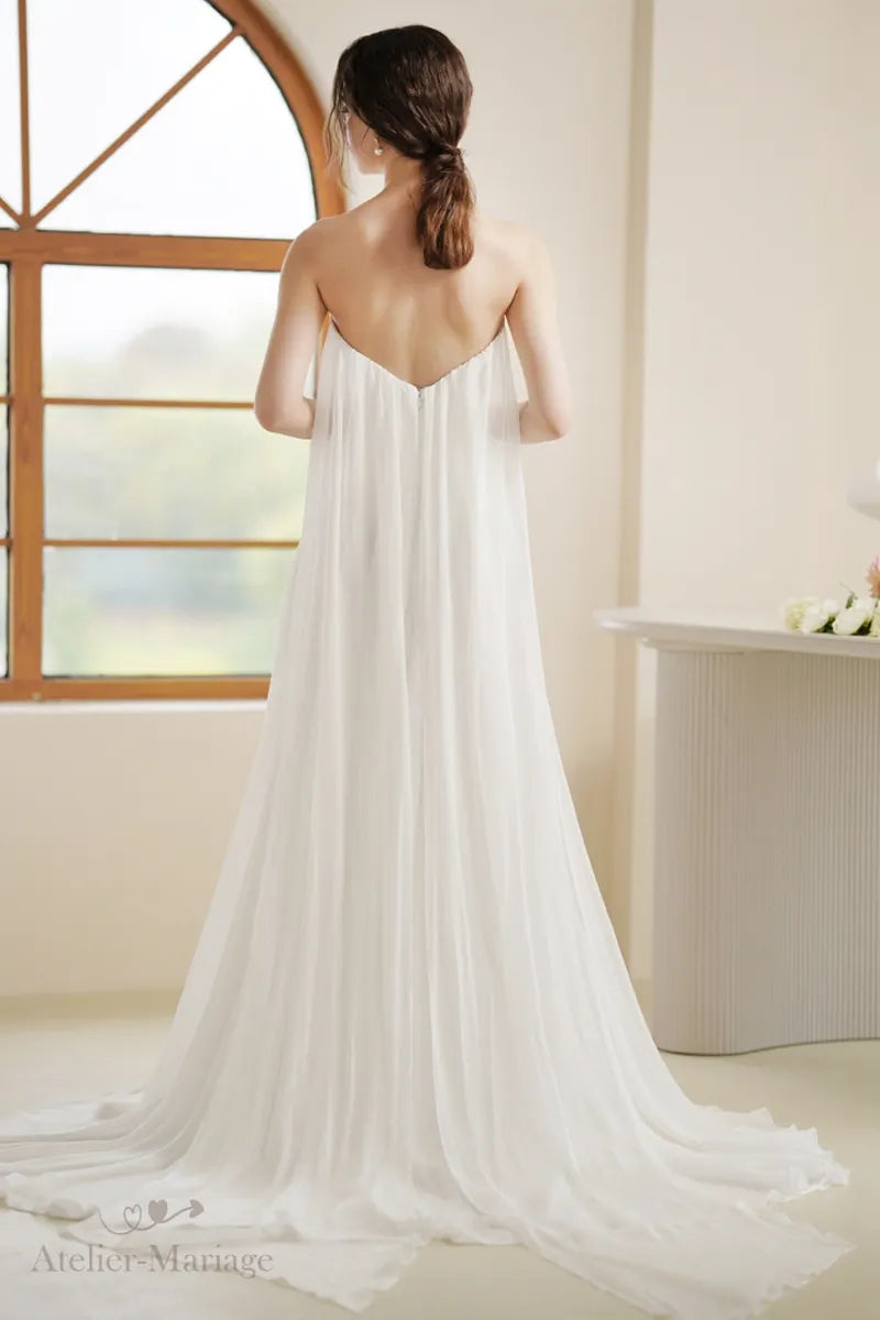 Dos en V de robe de mariée bohème fluide en mousseline élégante