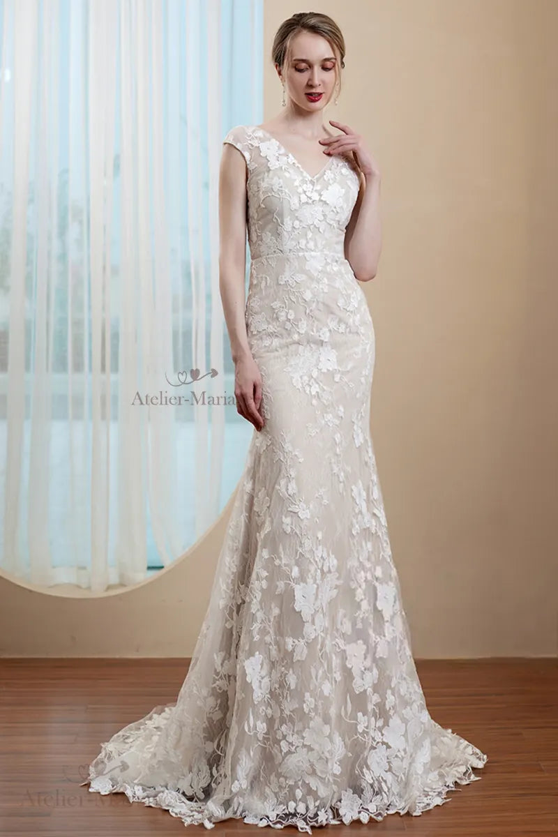 Robe de mariée bohème vintage en dentelle dos nu très belle