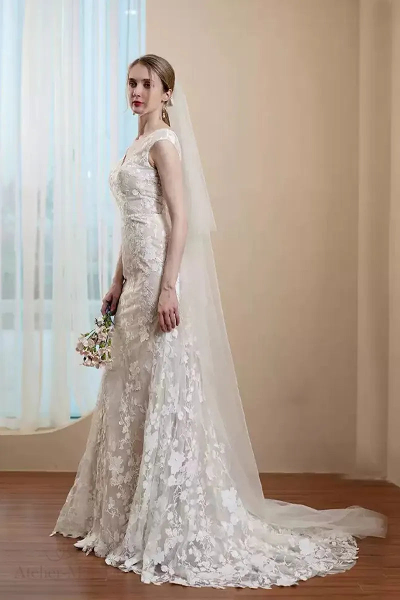 Robe de mariée bohème vintage en dentelle dos nu