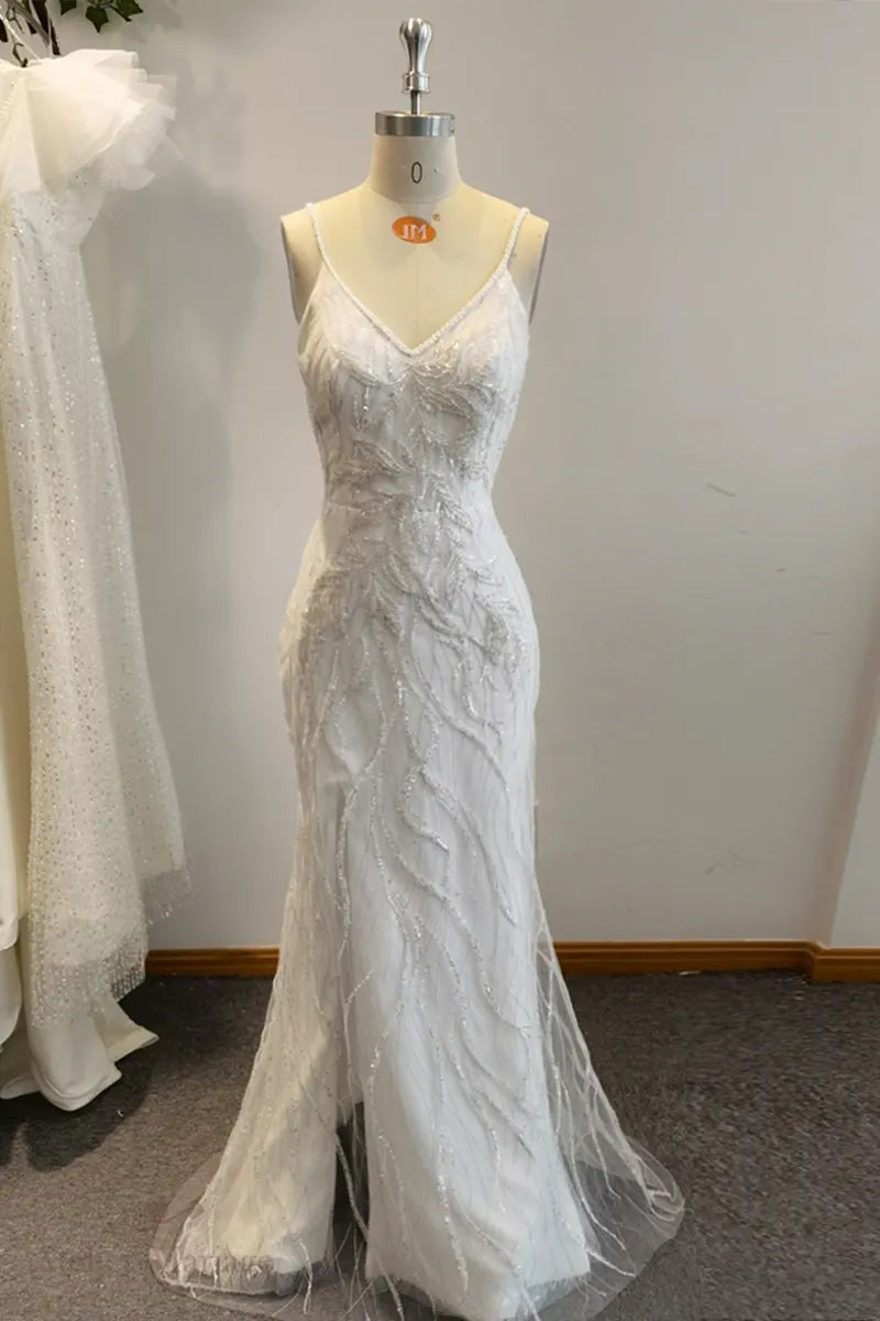 Robe de mariée dos nu bohème en dentelle avec paillettes très belle