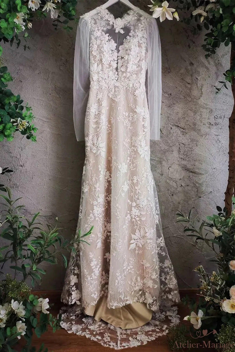 Jupe élégante de la robe de mariée longue à manches bouffantes bohème chic