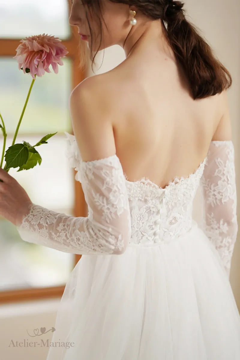 Dos de robe de mariée manche longue bohème champêtre