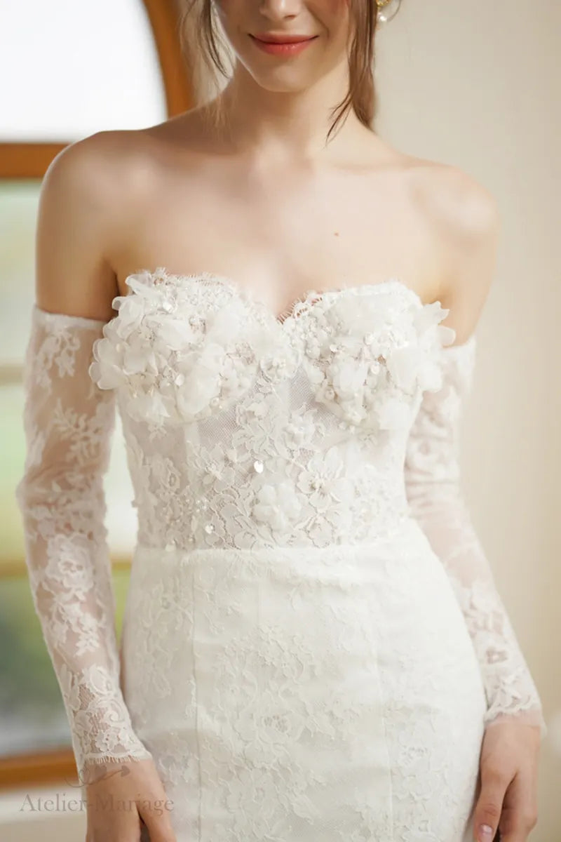 Haut de robe de mariée manche longue bohème champêtre