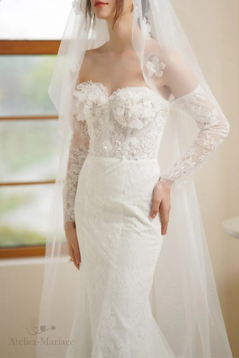 Voile et manches de robe de mariée manche longue bohème champêtre