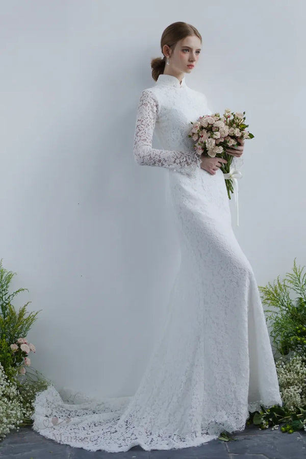 Oriental Wedding Dress with High Neck and Lace