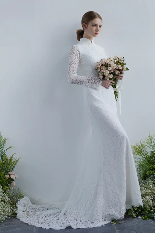 boheme wedding dress Oriental Wedding Dress with High Neck and Lace