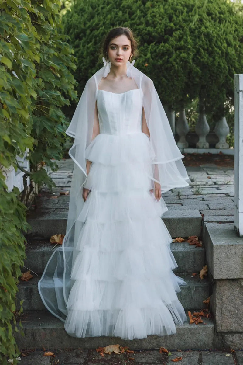Ensemble complet de robe de mariée princesse en satin et tulle multicouches