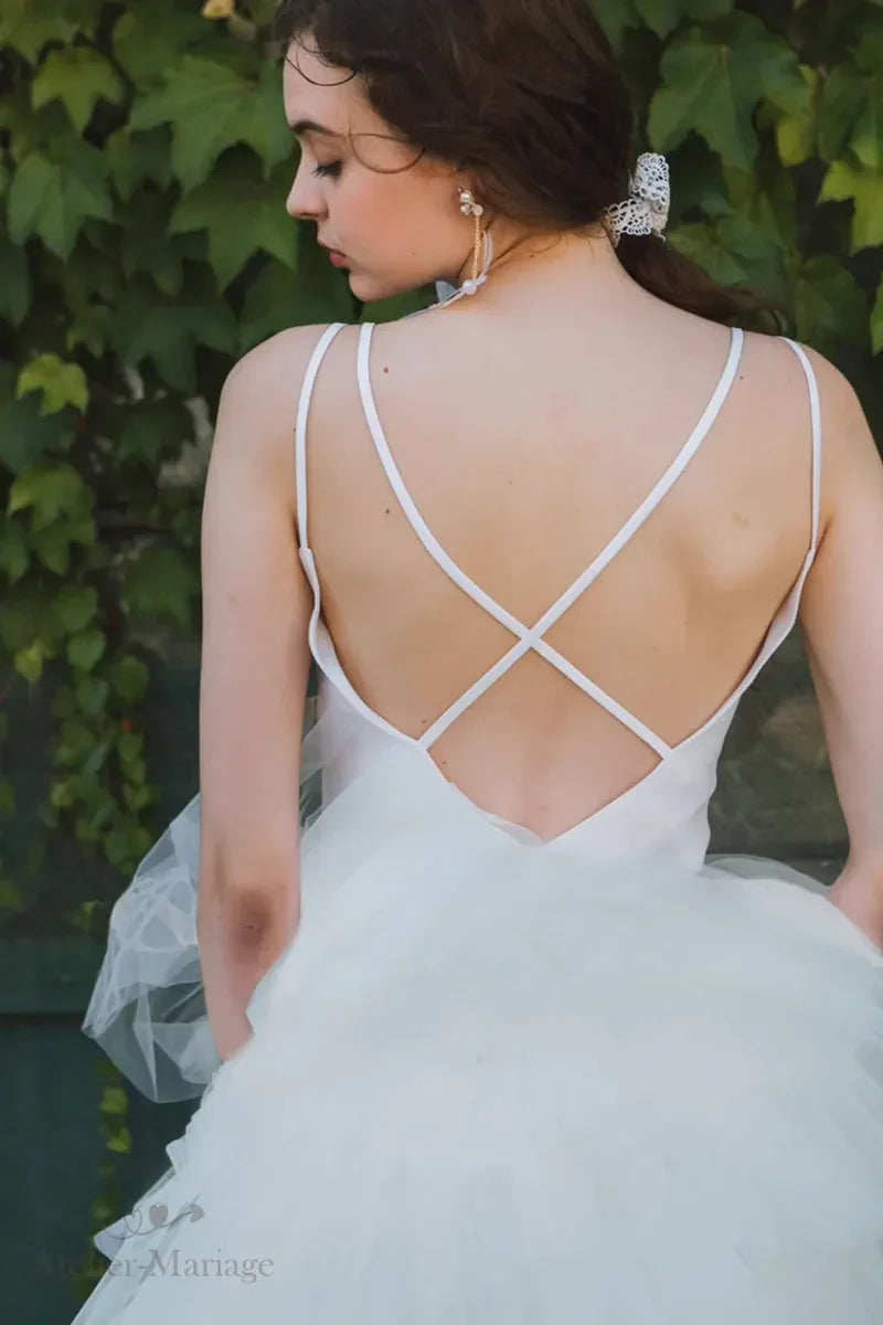 Bretelles de robe de mariée princesse en satin et tulle multicouches