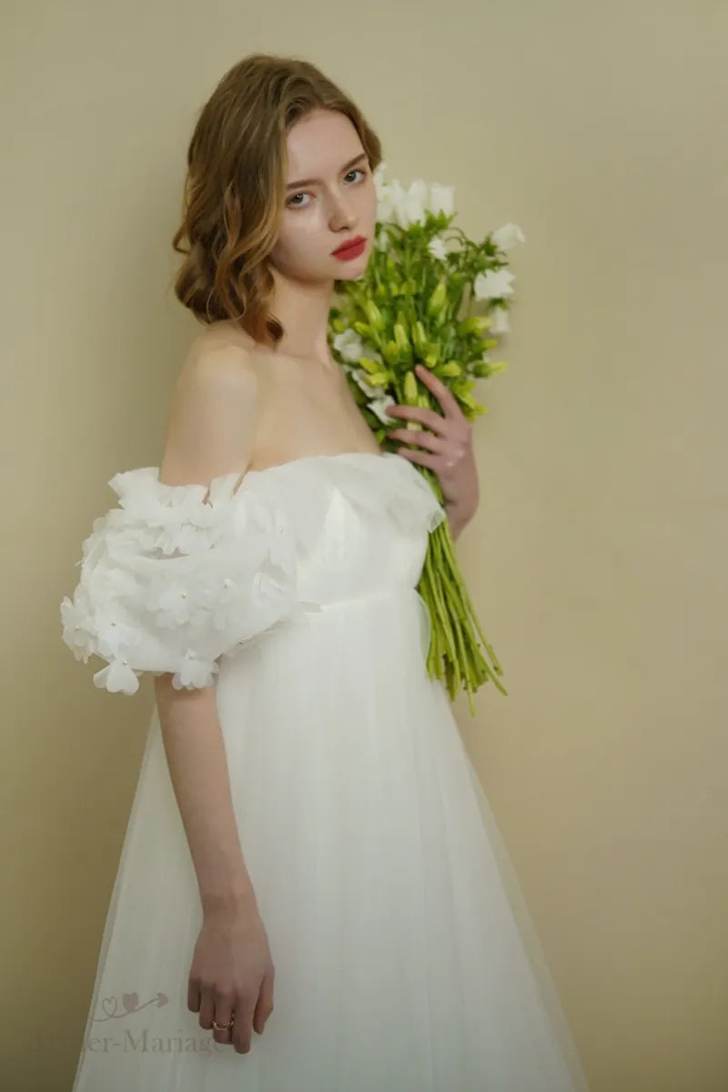 Robe de mariée romantique bohème à manches bouffantes