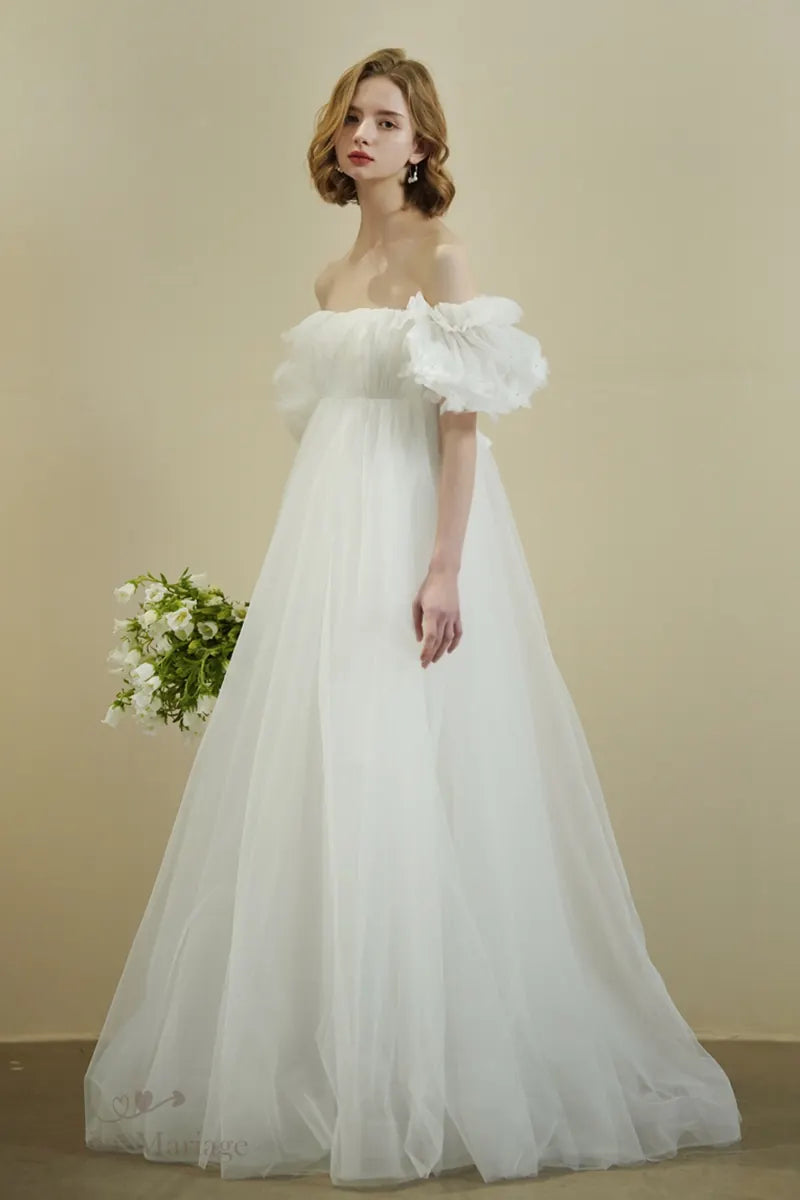 Jupe de robe de mariée romantique bohème à manches bouffantes