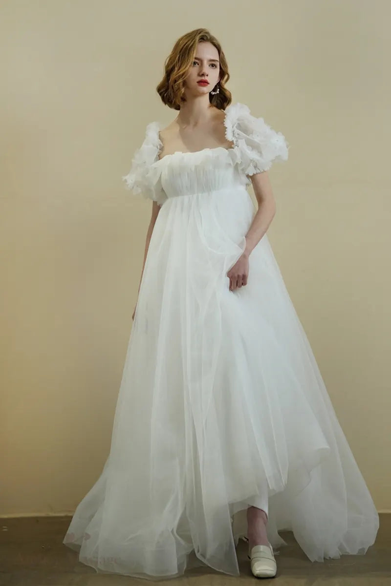 Jupe de robe de mariée romantique bohème à manches bouffantes