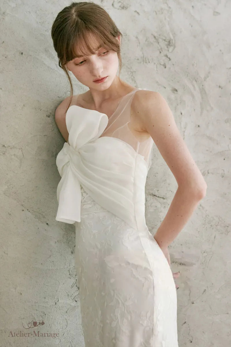 Robe de mariée sirène dos nu en dentelle bohème chic élégante